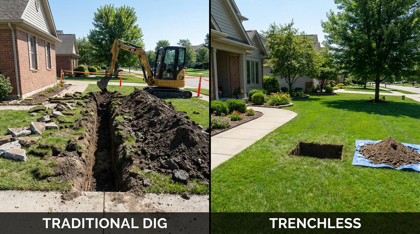 Trenchless sewer repair with minimal yard damage versus traditional excavation in Hyde Park, UT